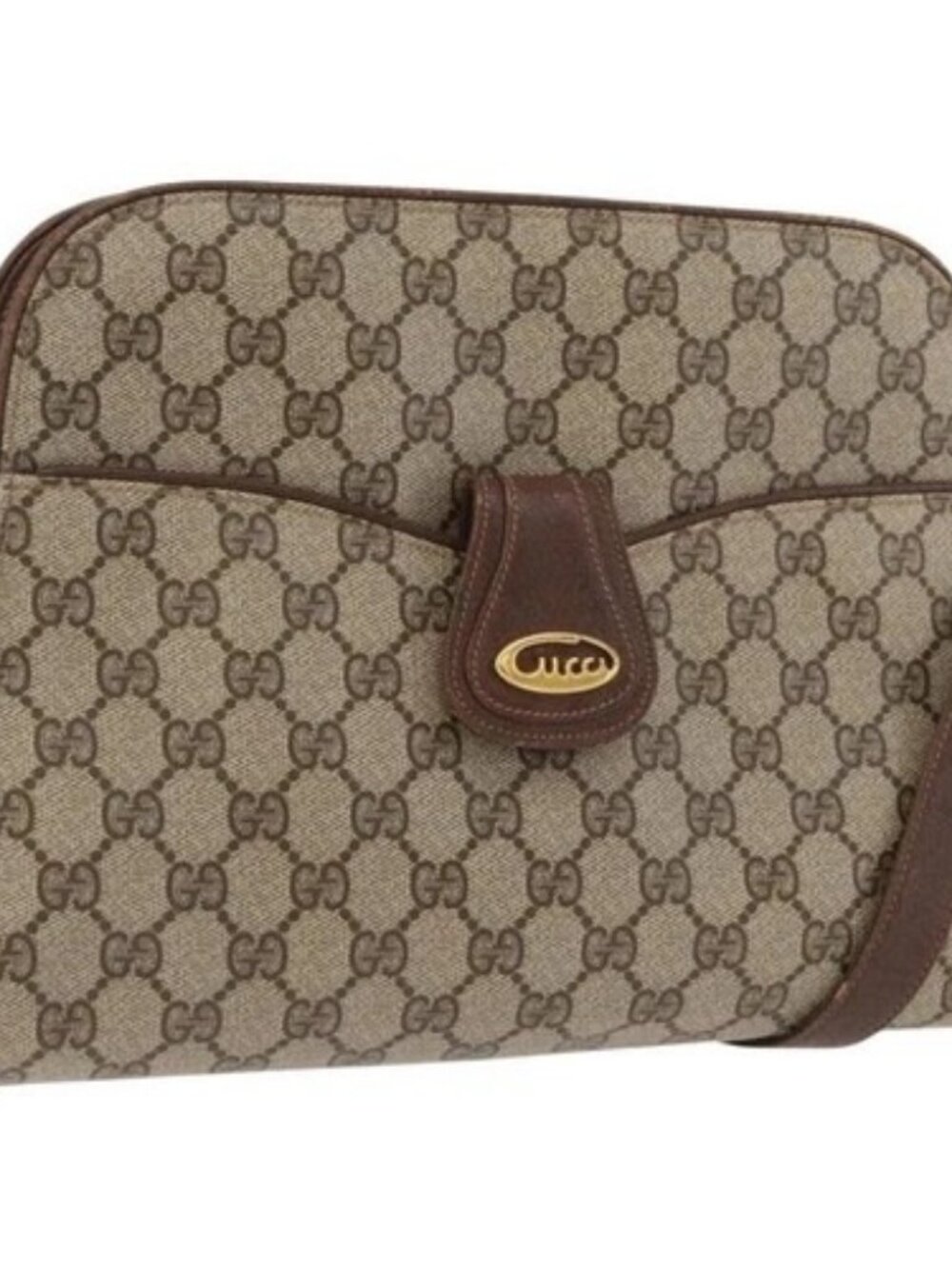 GUCCI GG Supreme Shoulder Bag PVC Beige Gold Auth SW2211